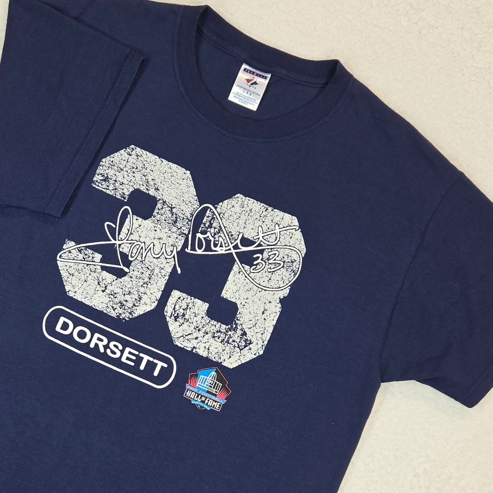 Vtg Jerzees Tony Dorsett Hall of Fame T-Shirt Men Large Navy Blue 33 Graphic Tee